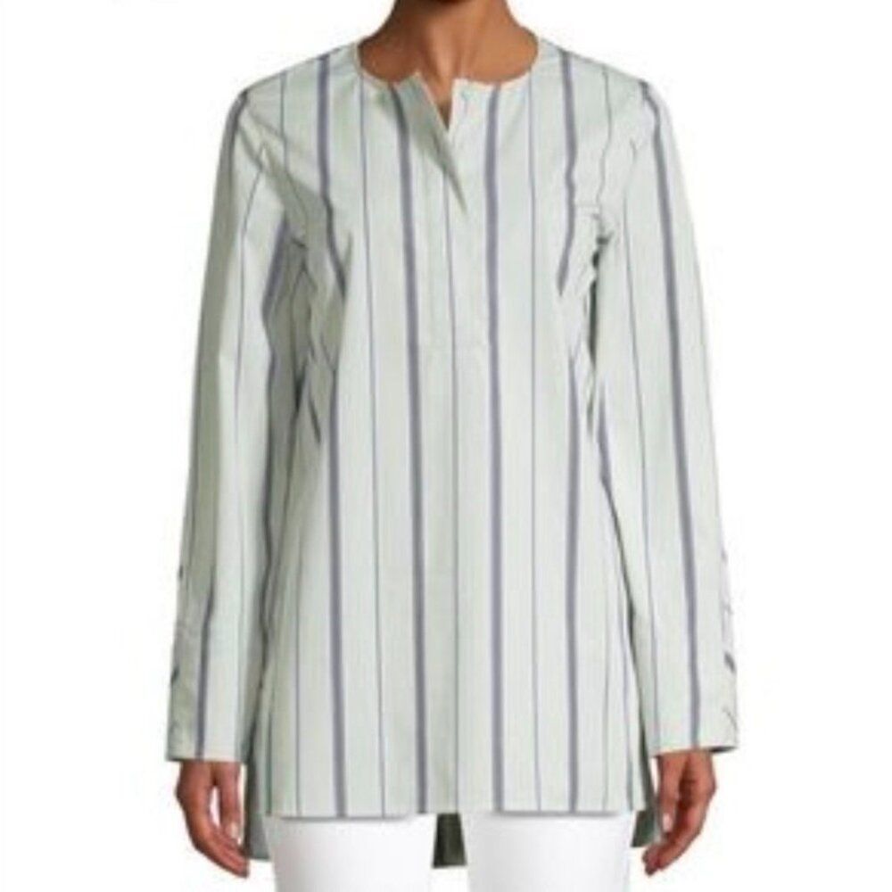 Lafayette 148 New York Tilly Sonoran Blouse Sage Green Stripe Size S